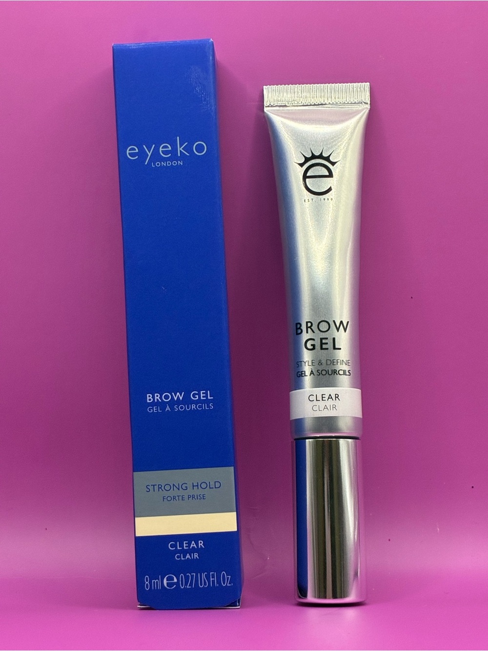 Eyeko Clear Brow Gel in Blue & Silver Packaging